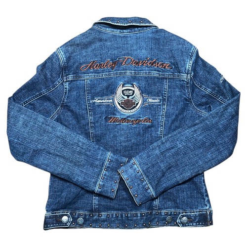 Vtg Harley Davidson Motorcycle Denim Jean Jacket Womens S