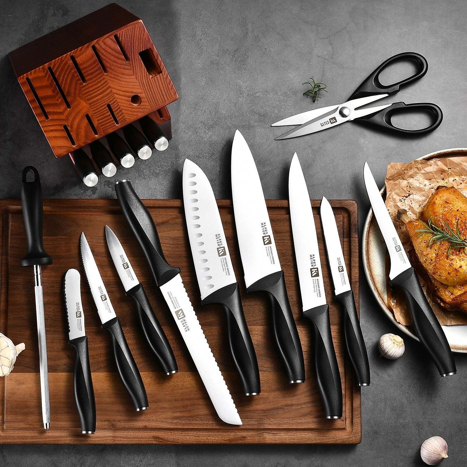 Klaus Meyer Acciaio Finest Stainless Steel 17 Piece Kitchen Knife Block Set