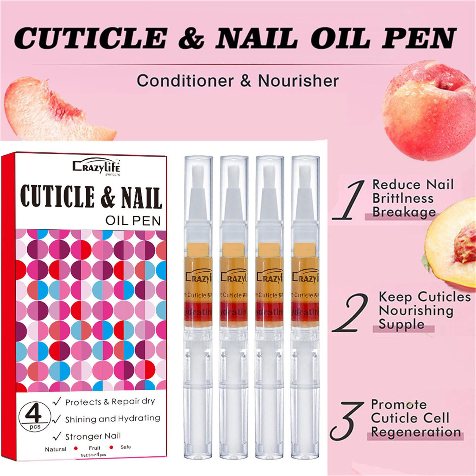 4 Count 12ml Nail Oil Cuticle Pens Nail Strengthener Nail Growth Treatment US