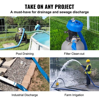 VEVOR Discharge Hose 2"x 50' PVC Lay Flat Hose Backwash Drain Hose w/ Camlock