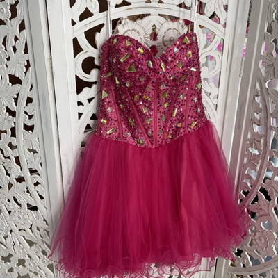 Juliet Fashion Millex Prom Party Dress Corset Ruffles Sequins Beads Pink Medium