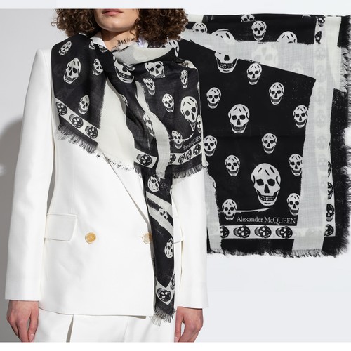 ★関税込★Alexander mcqueen★SLASHED SKULL SCARF★ ALEXANDER MCQUEEN SCARF SLASHED SKULL PRINT BLACK WOOL