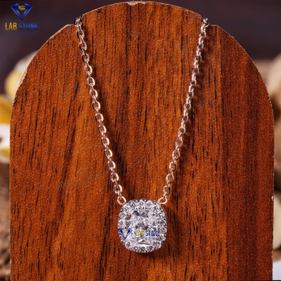 1.41TDW Cushion&Round Cut Diamond  Pendant by Labstone 18kt Rose Gold