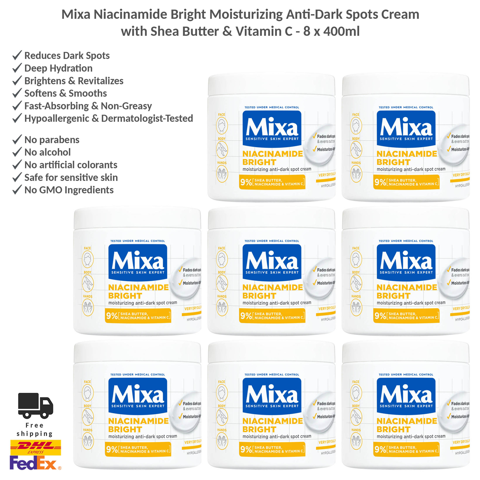 Mixa Niacinamide Bright Moisturizing Anti-Dark Spots Cream with Shea Butter x8 - Picture 1 of 17