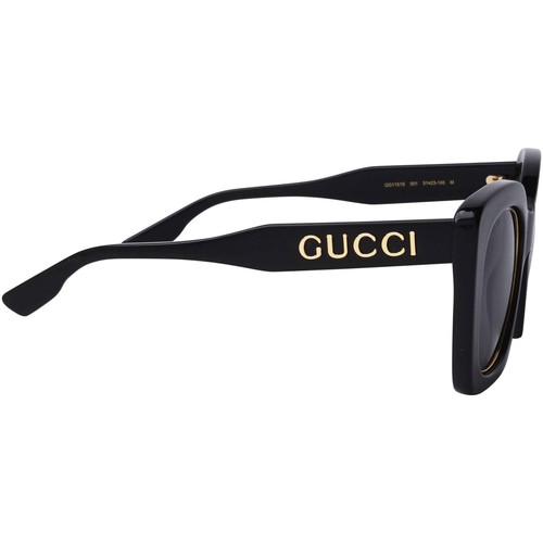 Pre-owned Gucci Women's Sunglasses Grey Nylon Lens Shiny Black Plastic Frame Gg1151s 001 In Gray