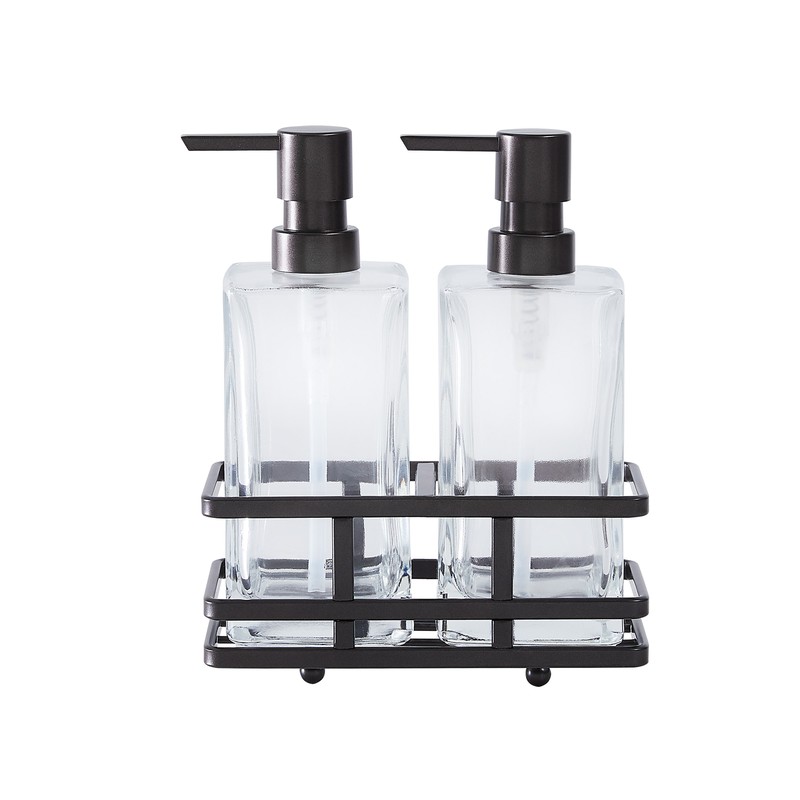 Home Decor 3-Piece Glass Soap Dispenser Set with Metal Storage Caddy