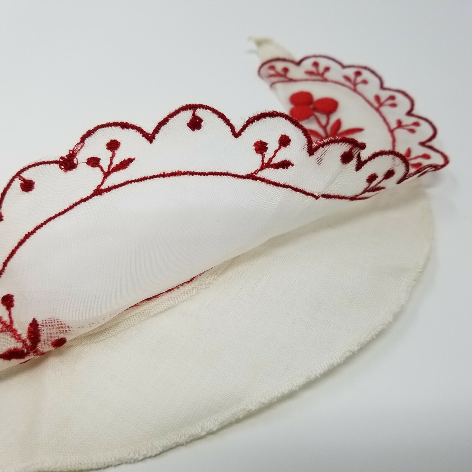 Vintage Antique Collar Lace Embroidered Child Doll Red White