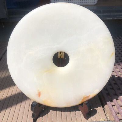8'' Antique Chinese Jade Bi Disc Hand-carved Statue Decor Exorcise Evil Spirits