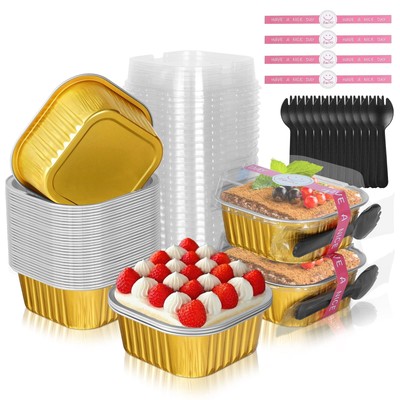 10Oz Mini Cake Pans with Lids 40 Pack Aluminum Foil Brownie PansDisposable Ram