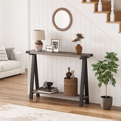Farmhouse Console Table 43'' Entryway Table 2 Tier Sofa Table Behind Couch Table