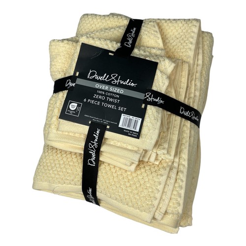 Dwell Studio 6pc Towel Set Pale Yellow Textured Oversized 100% Cotton Zero Twist