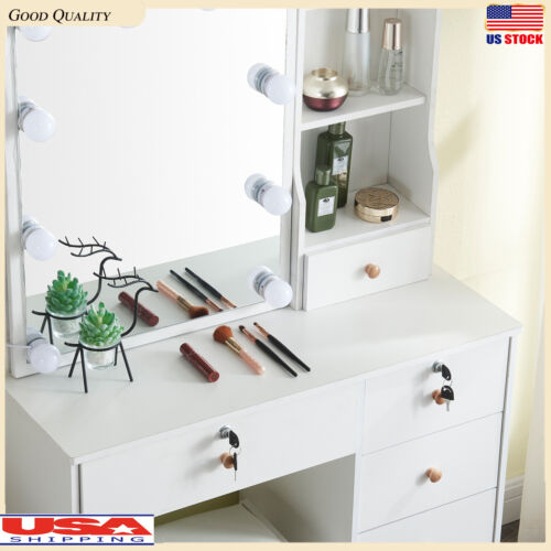 Makeup Dressing Table Vanity Set With Mirror 10 Led Lights For Girls Women Gifts