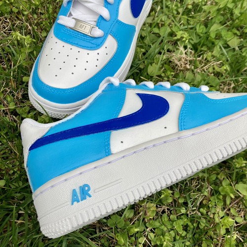 Pre-owned Nike Air Force 1 Custom Shoes Low Two Tone Blue Light Dark Men Women Kids Sizes