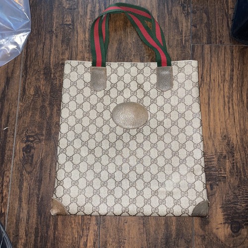 Authentic Vintage Gucci Monogram GG Brown Tote Bag With A