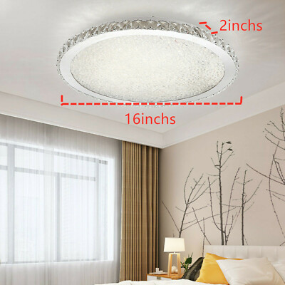 16'' Modern Flush Mount Crystal Chandelier LED Ceiling Light Pendant Lamp Fixture
