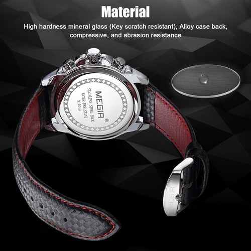MEGIR Waterproof Men's Stainless Steel Analog Sports Quartz Military Wrist Watch