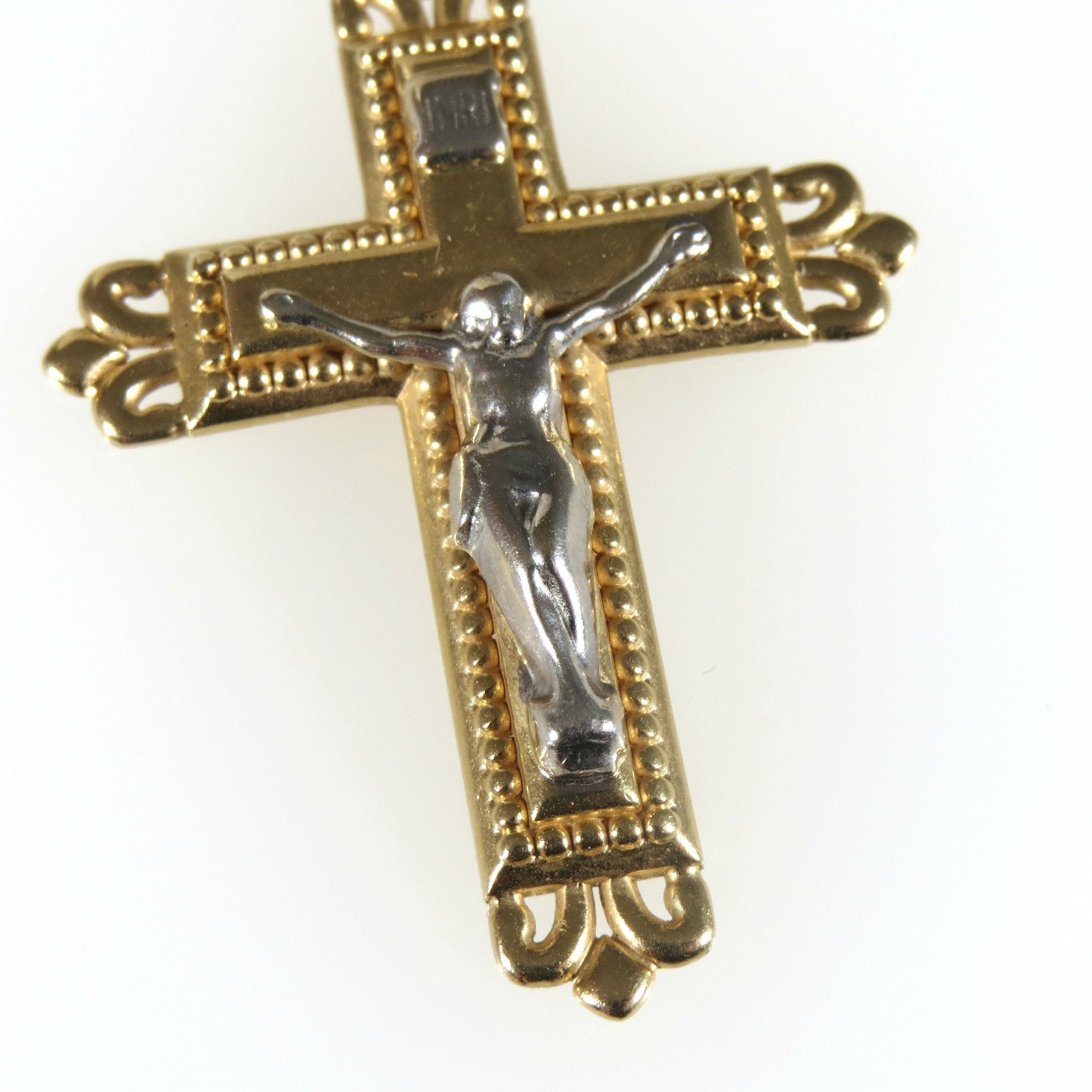 14k Yellow White Gold Cross Pendant Religious Charm  2.7 GRAMS 1 1/2