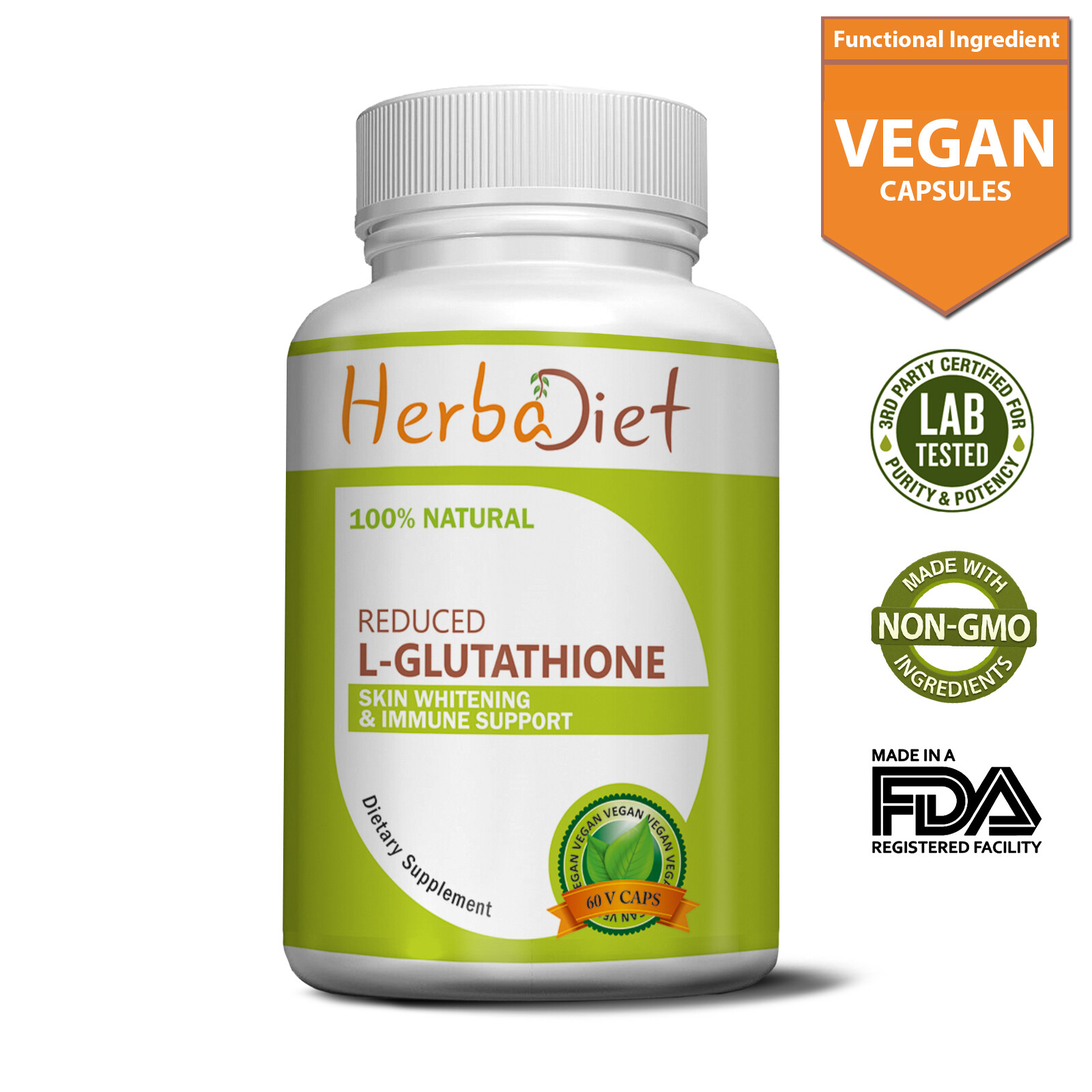 LGlutathione Amino Acid Reduced Free Form 500mg Veg Capsules Skin