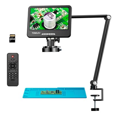TOMLOV DM402 Arm Flexible 10'' LCD Digital Microscope, Soldering Microscope fo...