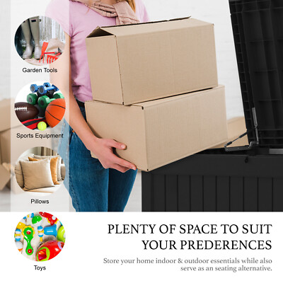 230 Gallon Deck Box Storage Outdoor Garden Patio Chest Organizer Furniture Black