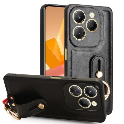 For Infinix Hot 40 Pro 4G, Luxury Wristband Leather Stand Cover Case Ring Opener