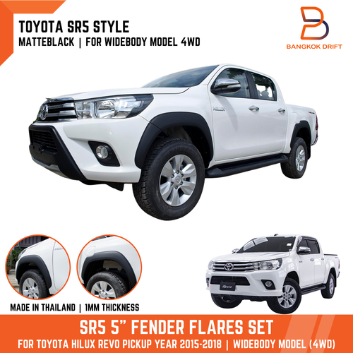 MATTE BLACK FENDER FLARES WHEEL ARCHES FOR TOYOTA HILUX REVO SR5 2015-2018