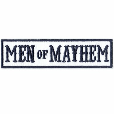 Men Of Mayhem Blue On White Bikers Club Embroidered Iron On Patch