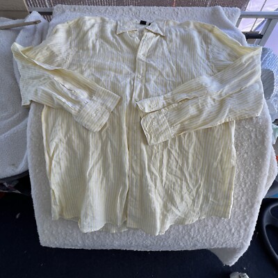 Saks Fifth Avenue Camp Shirt  100% Linen Short Sleeve  Button Up Sz 2XL Yellow