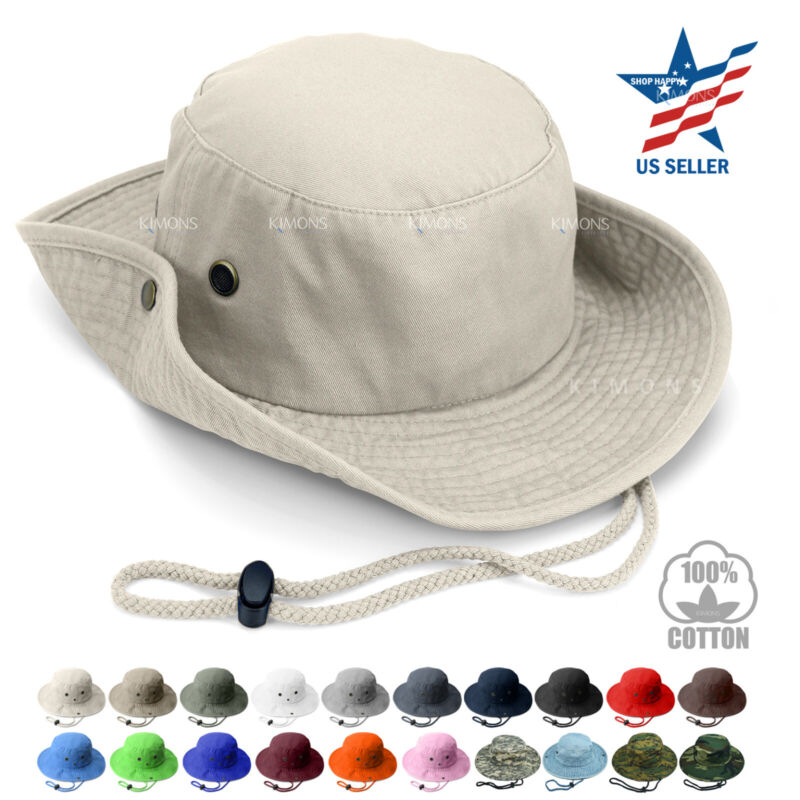 Unisex 100% Cotton Bucket Hat Fishing Camping Safari Boonie Sun Brim Summer Cap