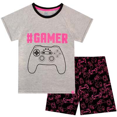 Girls Pyjamas Short Pyjamas Short Pyjama Set 6-13 Years Gamer Grey Black Pink
