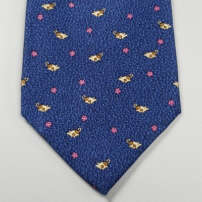 Bvlgari Seven Fold Tie Men's Necktie Blue Multi Pig Flower Geometric Silk Italy