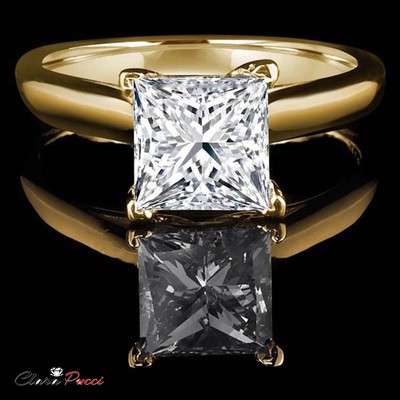 Pre-owned Pucci 3ct Princess Cut Classic Simulated Engagement Promise Ring 14k Yellow Solid Gold In White/colorless