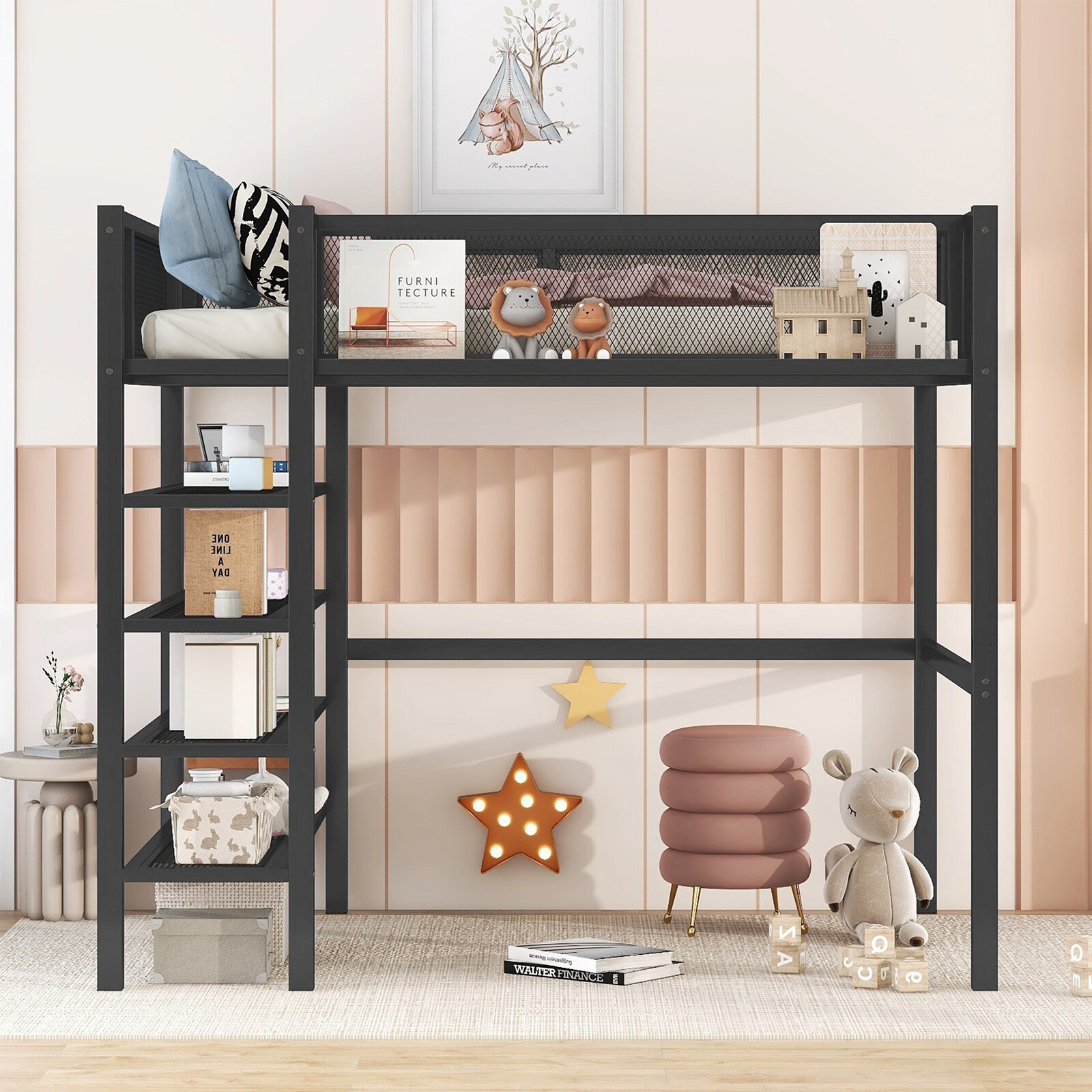 With 4-tier Storage Open Shelves For Kids Bedroom