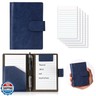 Blue Index Card Holder PU Leather 3x5 Note Card Holder Wallet Portable Pocket Notepad with Pen Holder Magnetic Index Card Case with Card Solt 20 Pcs Ruled Note Cards For Record Meetings (No Pen)