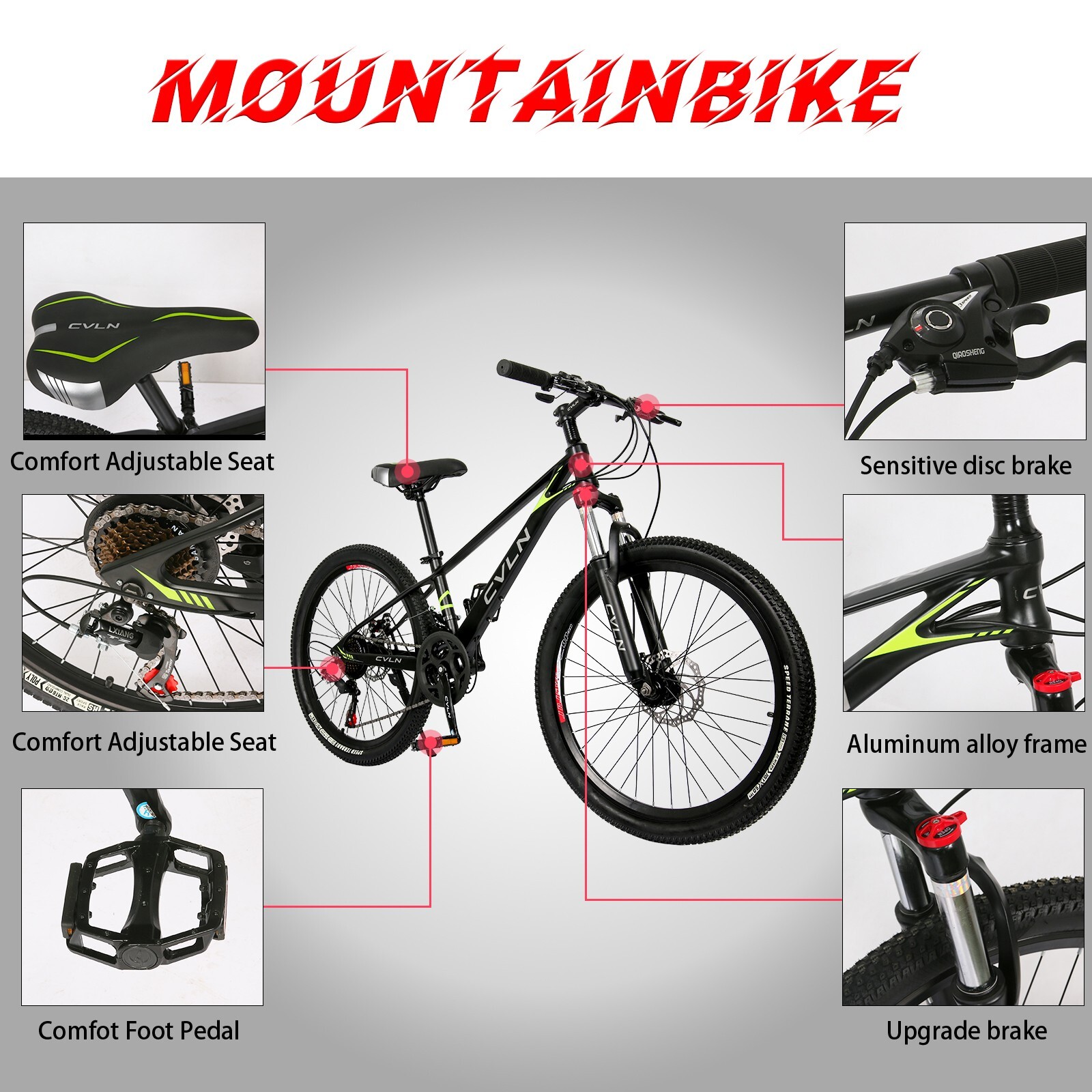 Mountain Bike 24-inch 21-Speed Magnesium Alloy  Frame Whole Body Paint