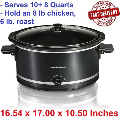 Hamilton Beach Large Slow Cooker Crock Pot 8 qt Oval Crockpot Black Red Stone