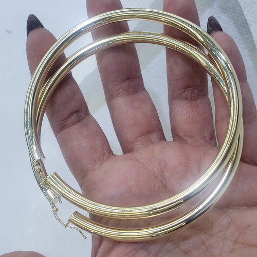 Pre-owned Handmade Extra Large Big Huge Thick Real 14k Yellow Gold Plain Hoop Earrings 3.50 Inches