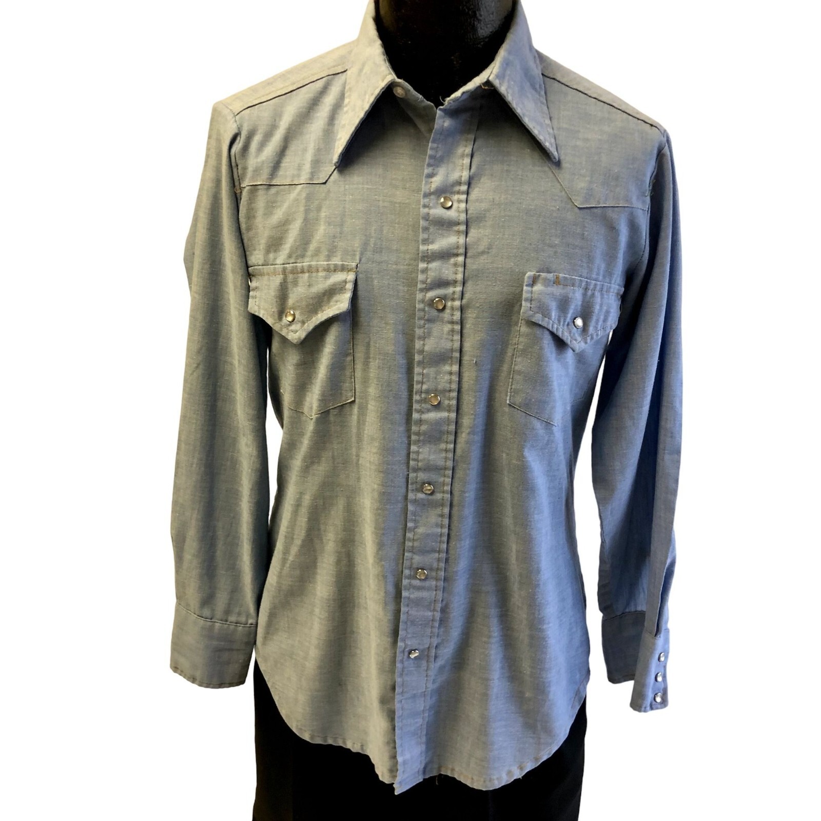Vtg 60's Sears Blue CHAMBRAY Cowboy WESTERN Pearl Snap Vtg 60's Sears Blue CHAMBRAY Cowboy WESTERN Pearl Snap