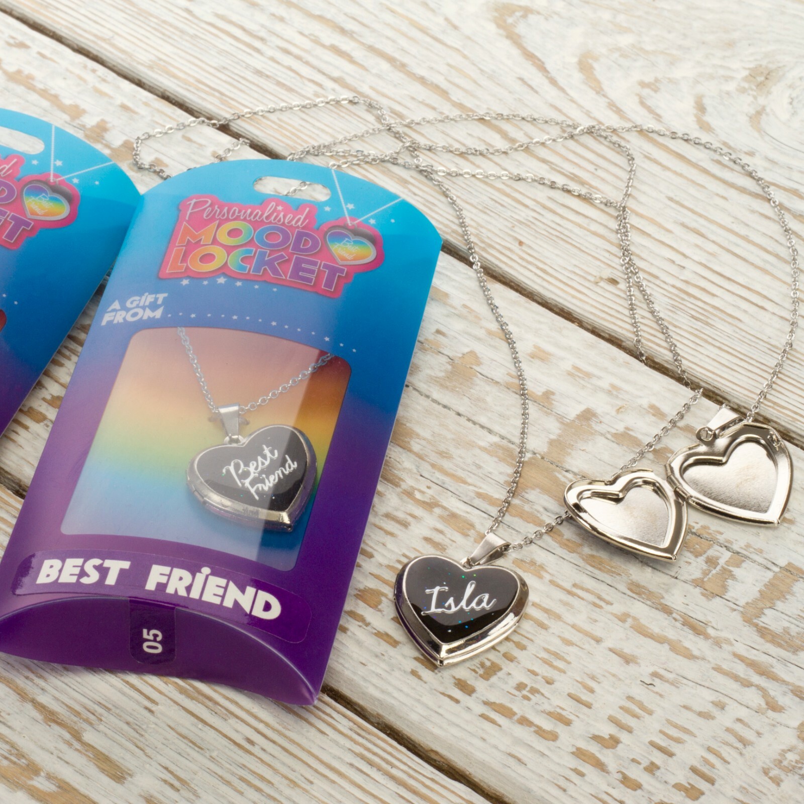 Personalised Name Mood Heart Shaped Silver Locket Pendant Kids Necklace