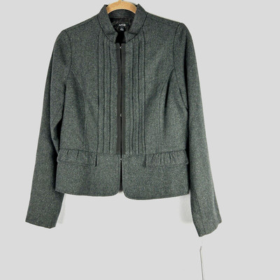 Apt 9 Gray Wool-blend Short Suit Jacket Lined Pleats Peplum Hook & Eye, Size L