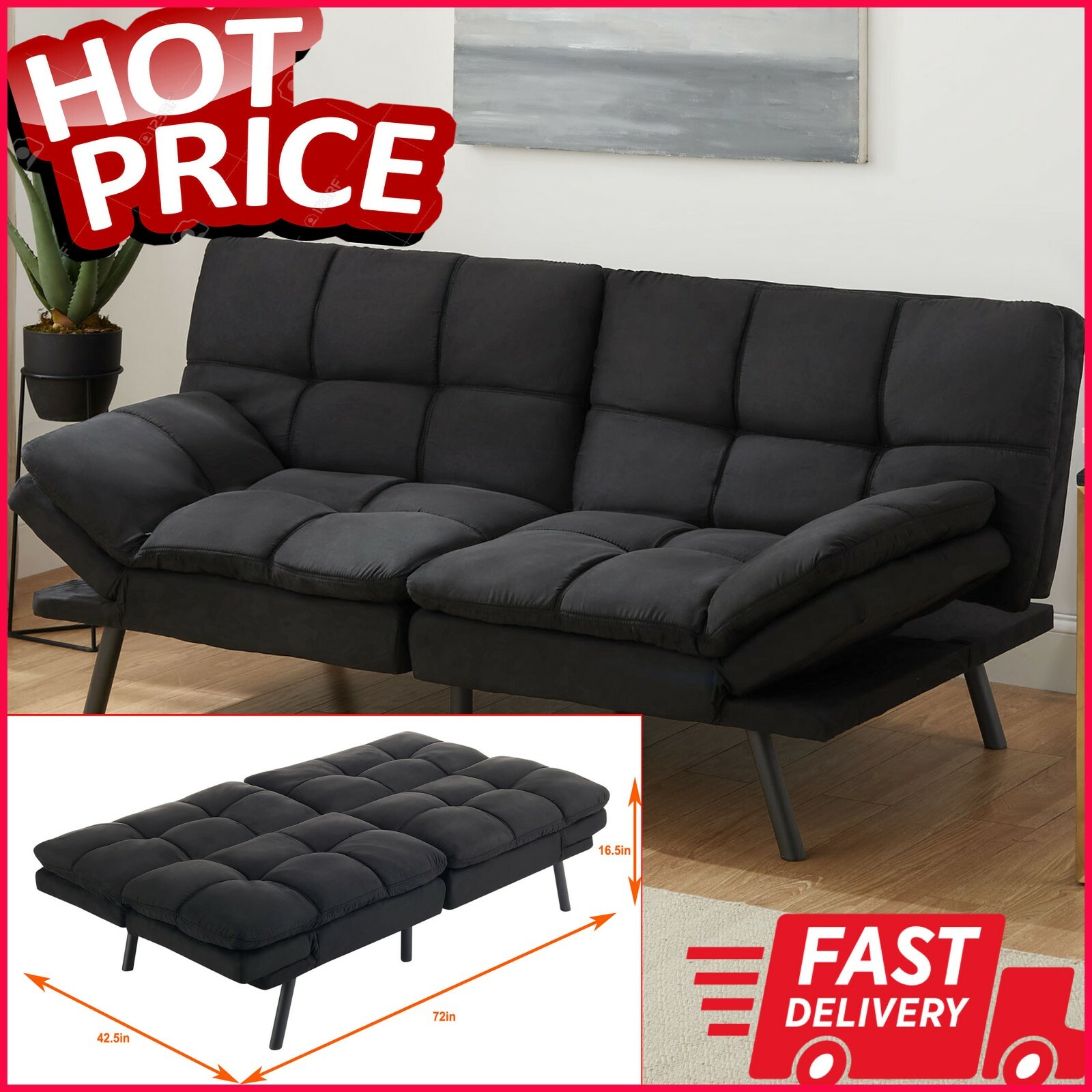 Mainstay Memory Foam Futon Black Futonsi
