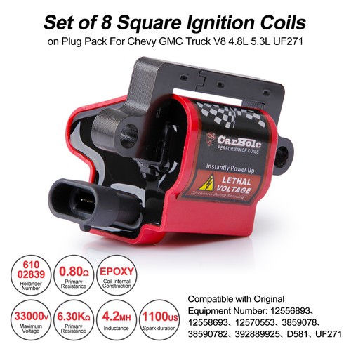 8 Pack Square Ignition Coil & Spark Plug Wire For Chevy GMC 4.8L 5.3L 6.0L 8.1L