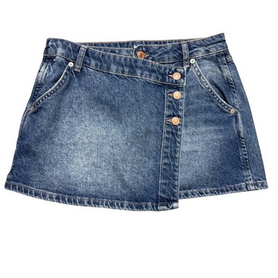 Free People Wynne Denim Skirt Women 26 Asymmetrical Button Fly