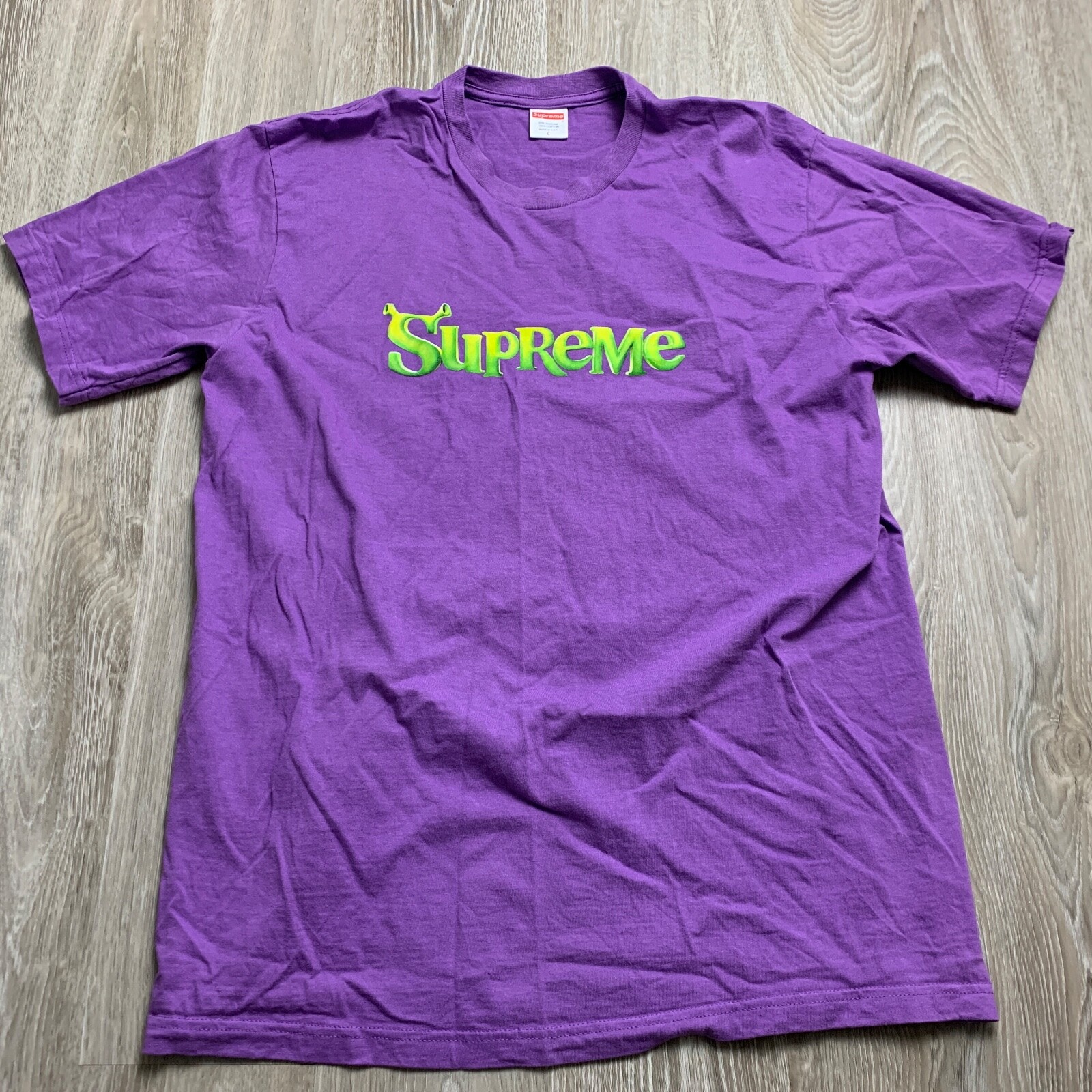 

Футболка Supreme Shrek FW21 с графическим логотипом фиолетово-зеленая Мужская футболка большого размера, Фиолетовый