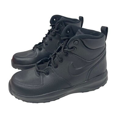 Nike Manoa Youth Size 3 Leather GS Triple All Black Work Shoe Boots New