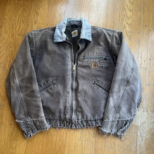 VINTAGE CARHARTT DETROIT JACKET TWO TONE BROWN GREY L XL 90S VINTAGE CARHARTT DETROIT JACKET TWO TONE BROWN GREY L XL 90S