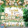 Safari Baby Shower Decorations,262pcs Wild Birthday Decorations Jungle Baby Shower Decorations Plates and Napkin Cups Backdrop Banner Tablecloth Balloons Garland Boxes,Serves 20