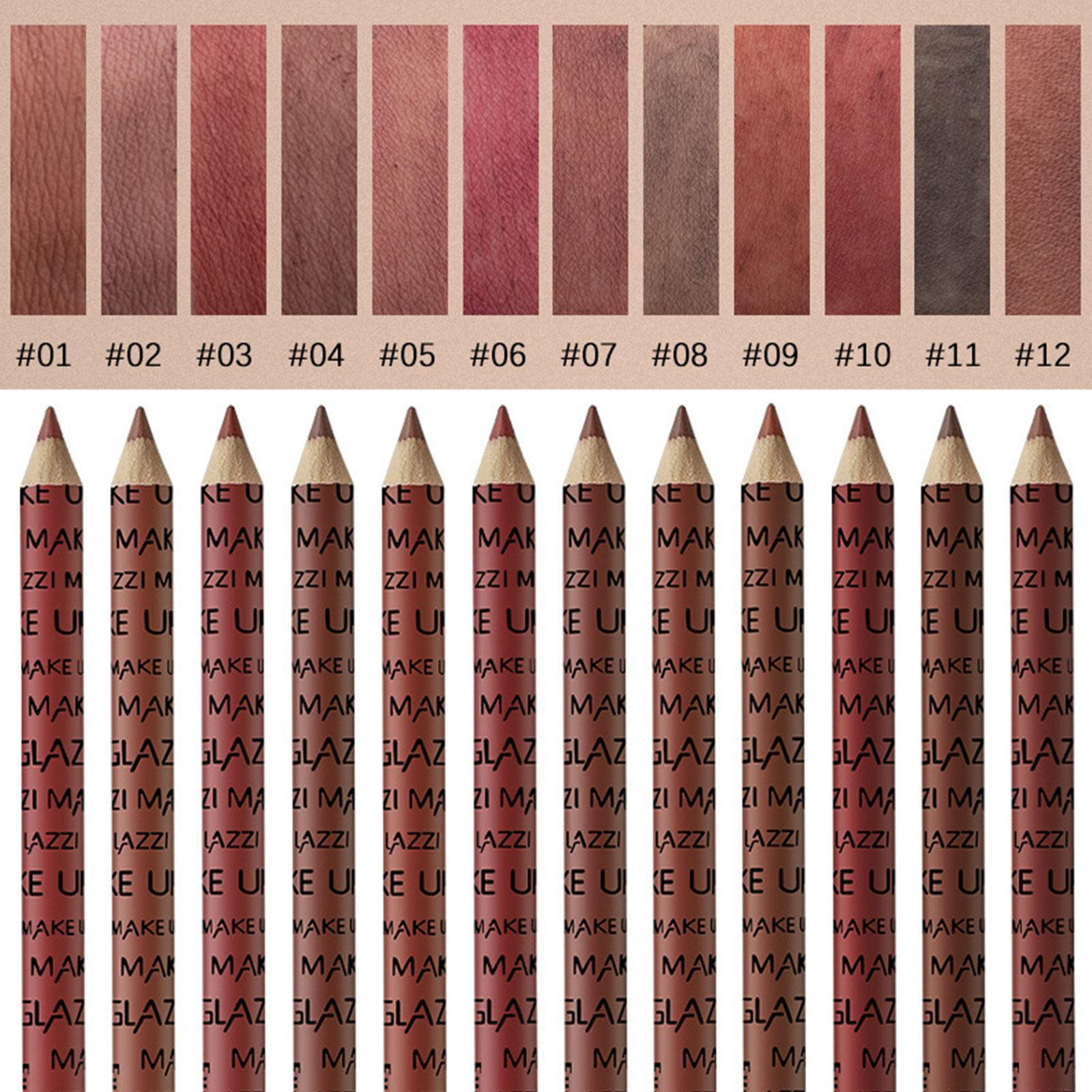 12 Assorted Colors Lip Pencil Set High Pigmented Natural Lip Makeup