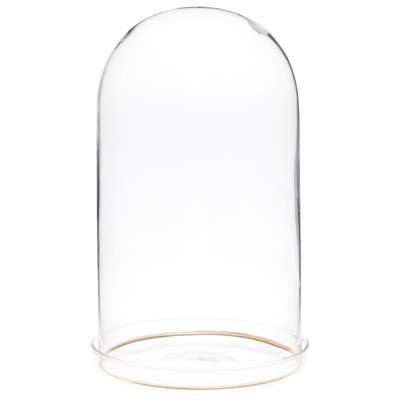 Plymor 4.5'' x 8'' Glass Display Dome Cloche with Gold Rim (Clear Glass Tray Base)