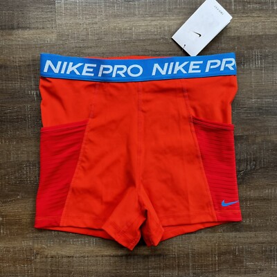Nike Pro Shorts Training Large Womens Dri Fit High Rise 3'' Orange $40